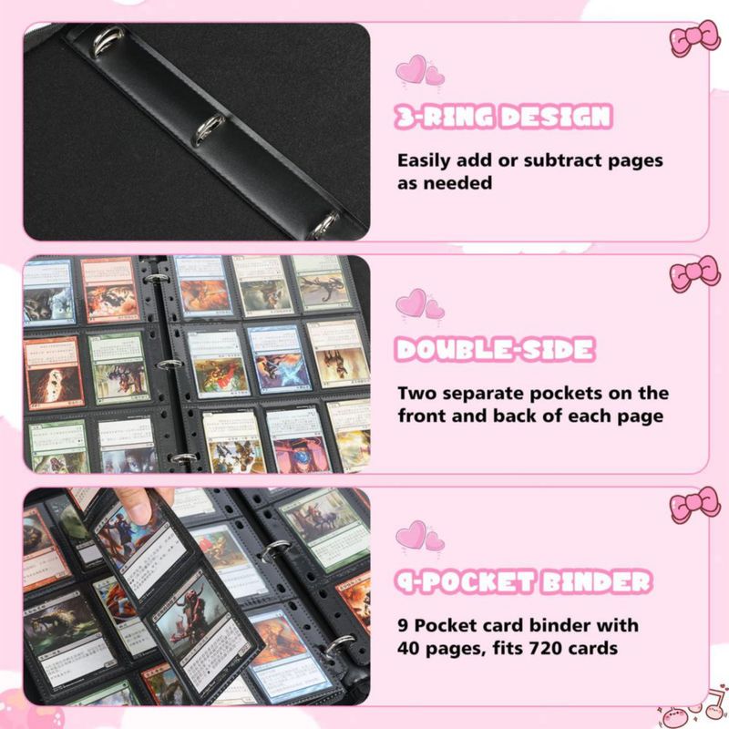 Carpeta de cartas LIMSTDIC 720 bolsillos 3 anillas rosa
