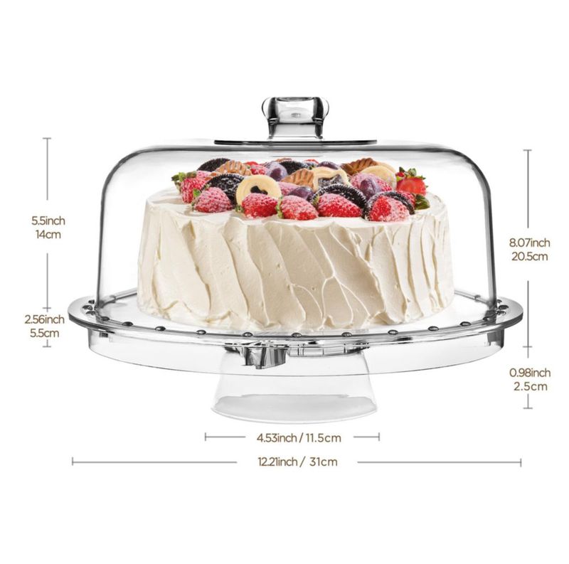 Soporte para pastel HBlife de 31 cm con tapa 6‑en‑1 acrílico