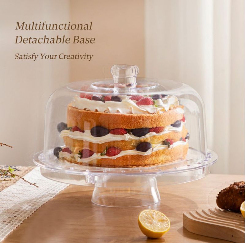Soporte para pastel HBlife de 31 cm con tapa 6‑en‑1 acrílico