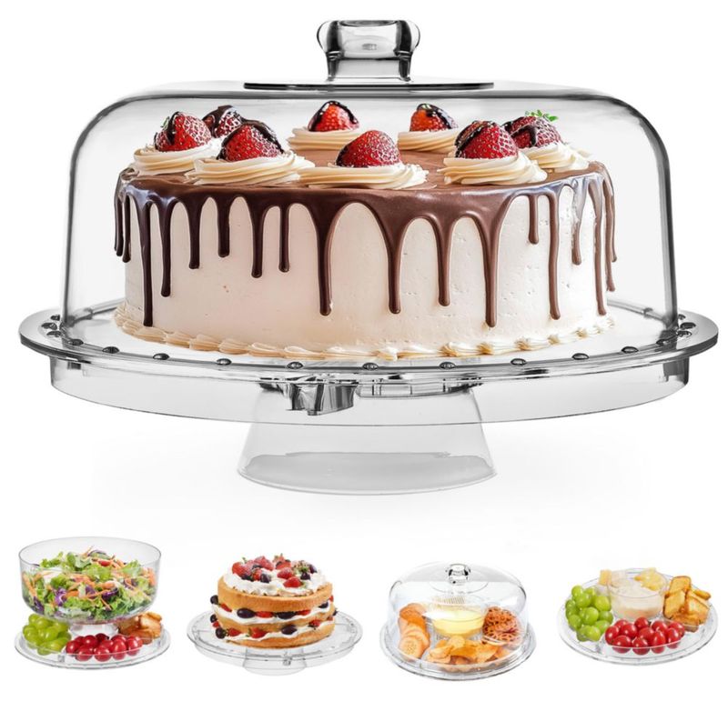 Soporte para pastel HBlife de 31 cm con tapa 6‑en‑1 acrílico