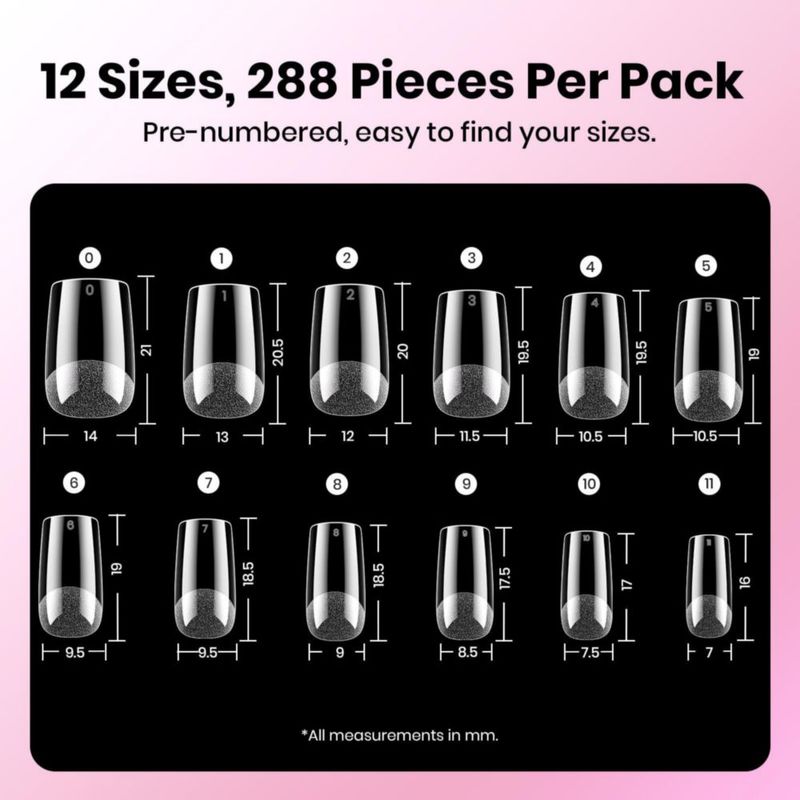 Uñas postizas Beetles Gel 288 piezas - puntas cuadradas cortas