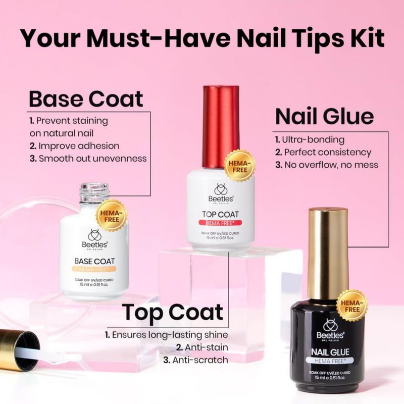 Uñas postizas Beetles Gel 288 piezas - puntas cuadradas cortas