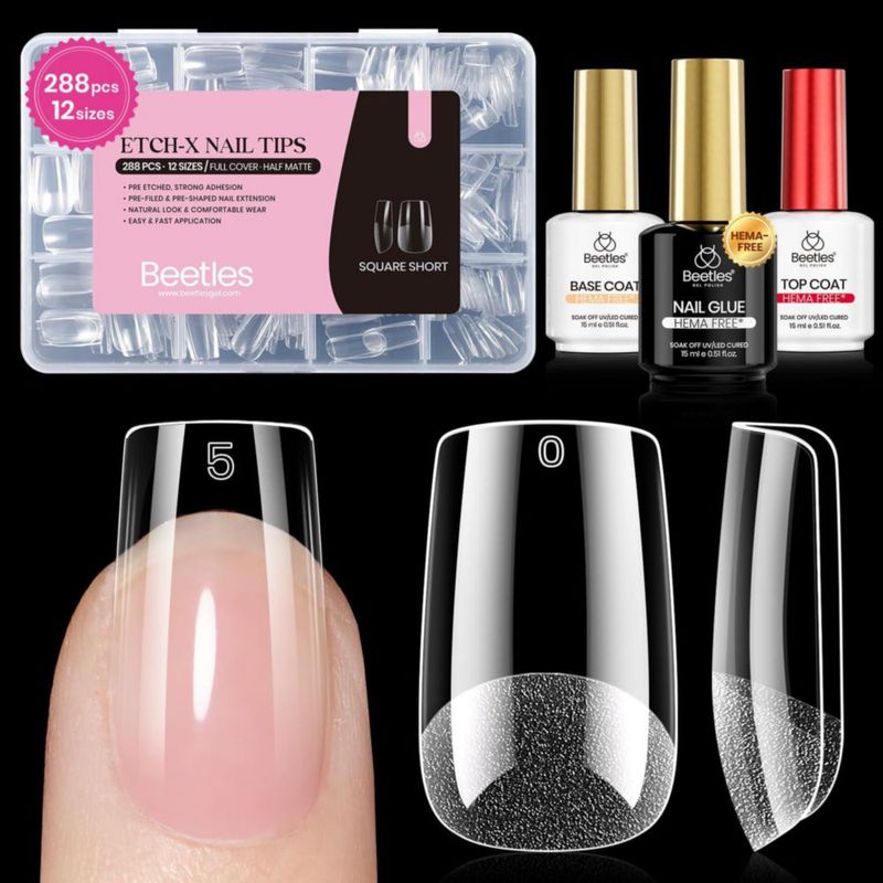Uñas postizas Beetles Gel 288 piezas - puntas cuadradas cortas