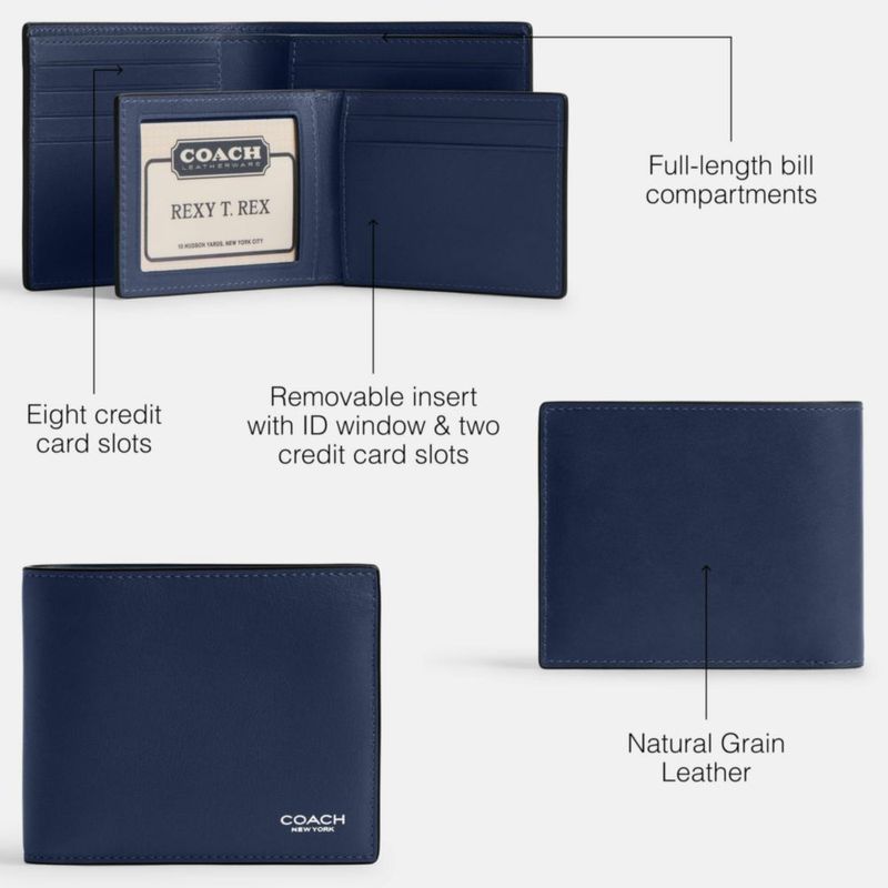 Billetera Coach 10 cm Cuero Natural 3‑en‑1