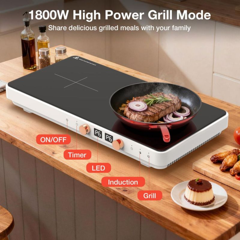 Placa de inducción ANHANE 1800 W 2 quemadores 110 V Parrilla y estufa