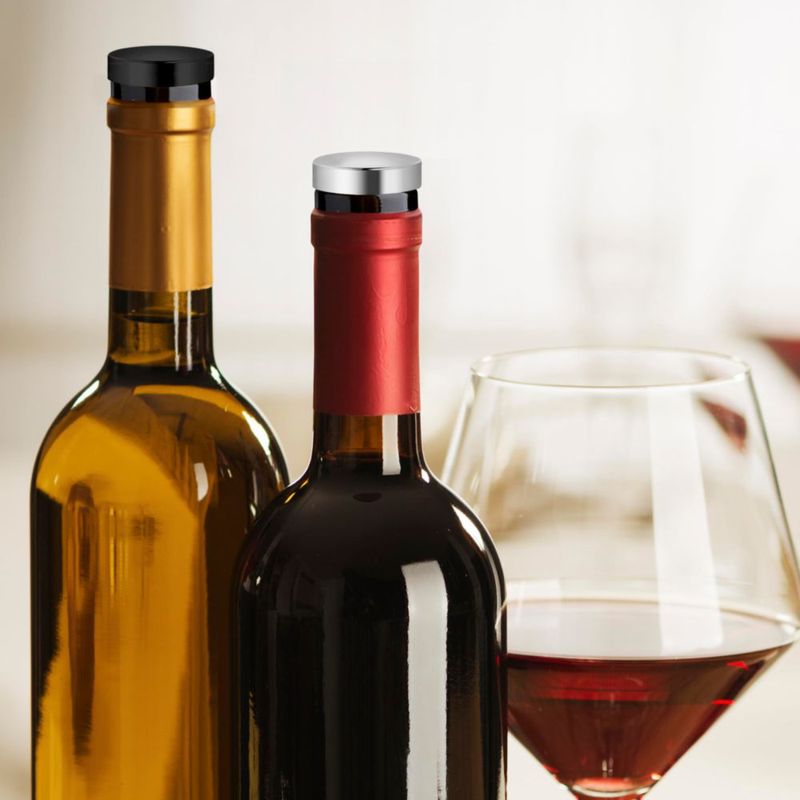 Tapón de Botella Oggi 2 piezas Reutilizable Negro y Plateado