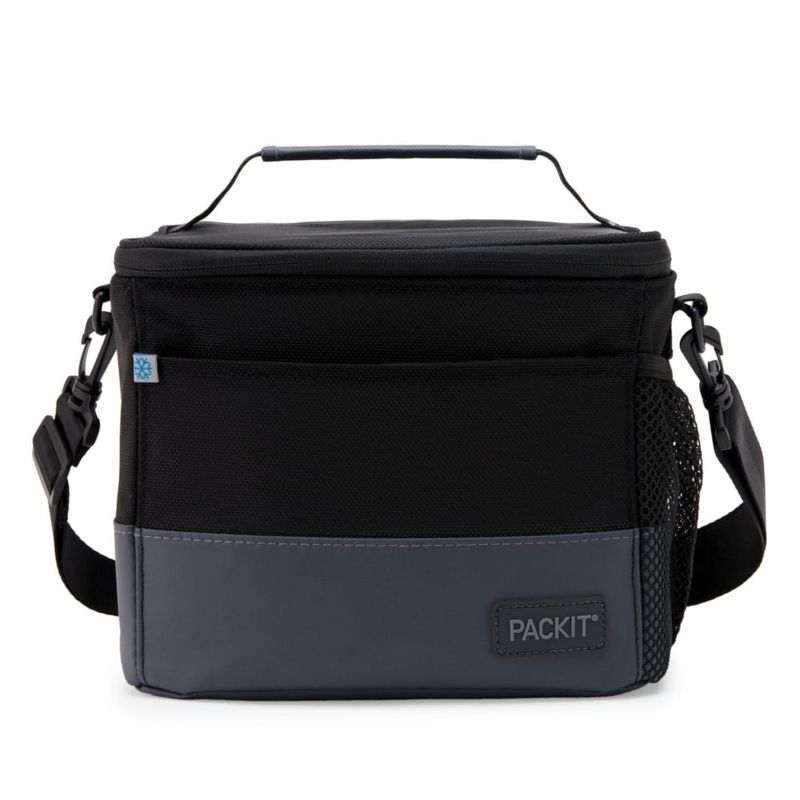 Lonchera PackIt 24x21x20 cm Negra/Gris con Correa Cruzada