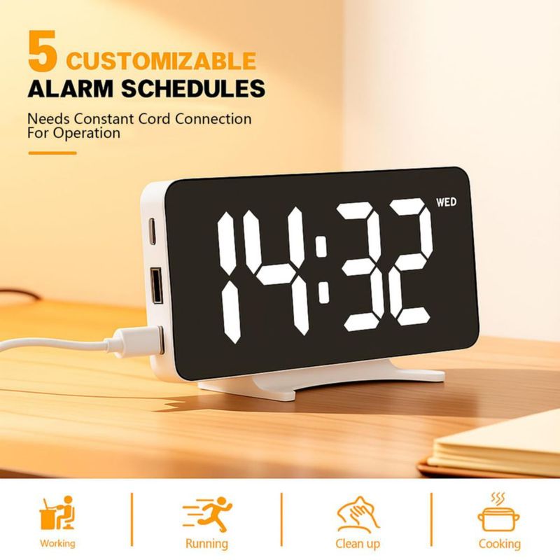 Reloj Despertador RUENVUE con Regulación de Brillo y Doble Puerto USB