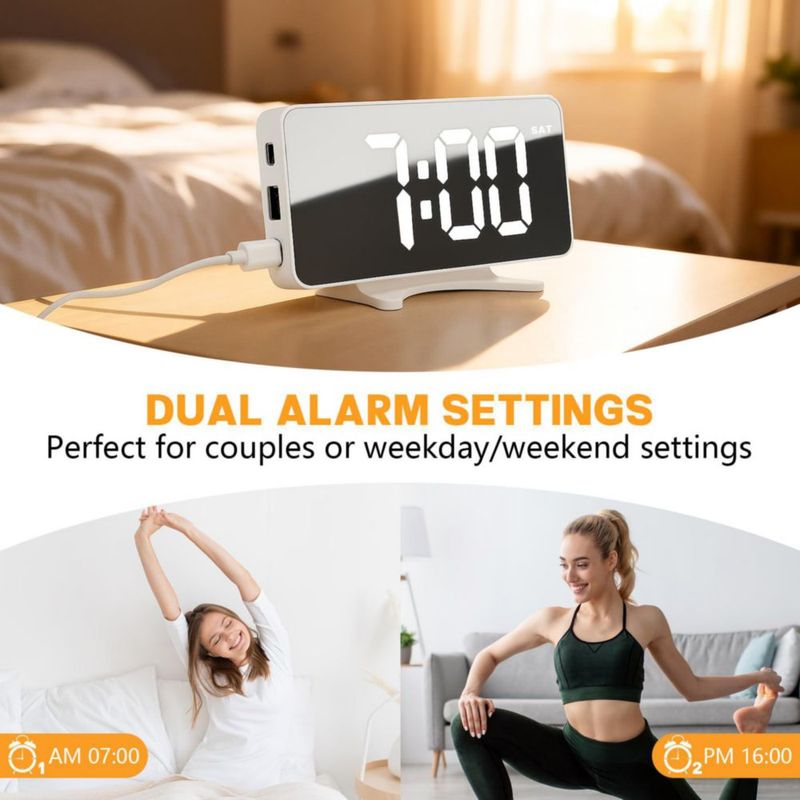 Reloj Despertador RUENVUE con Regulación de Brillo y Doble Puerto USB