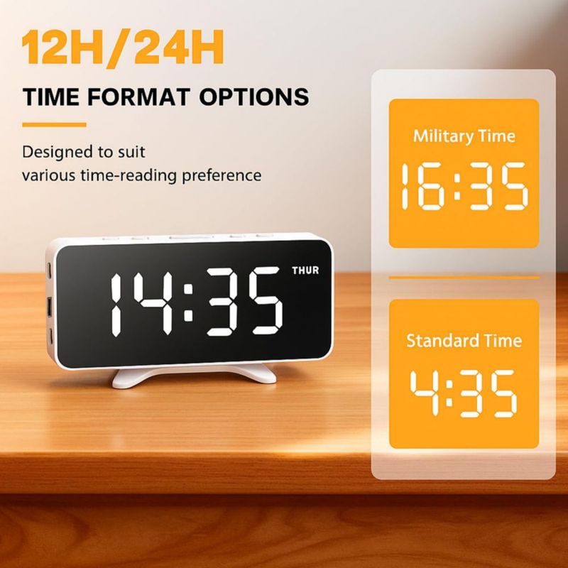 Reloj Despertador RUENVUE con Regulación de Brillo y Doble Puerto USB
