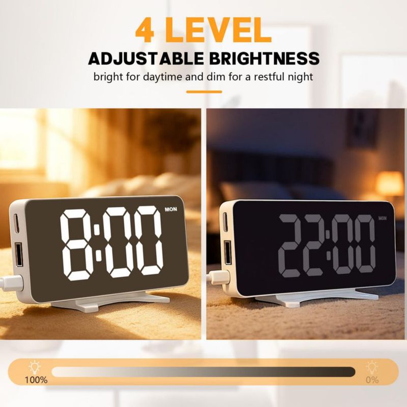 Reloj Despertador RUENVUE con Regulación de Brillo y Doble Puerto USB