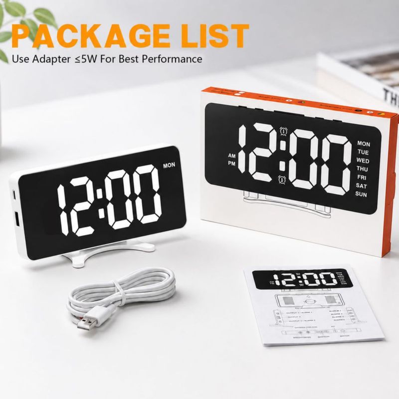 Reloj Despertador RUENVUE con Regulación de Brillo y Doble Puerto USB