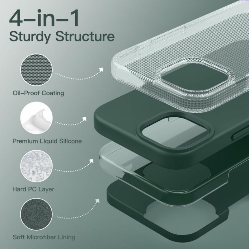 Funda de silicona JETech para iPhone 14 en Verde medianoche con carga inalámbrica