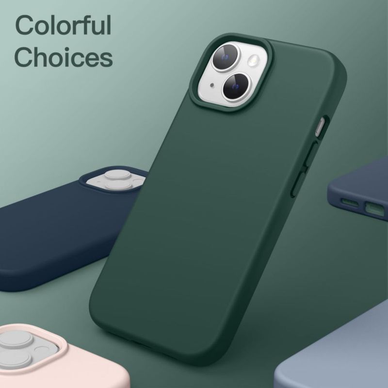Funda de silicona JETech para iPhone 14 en Verde medianoche con carga inalámbrica