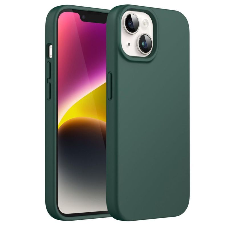 Funda de silicona JETech para iPhone 14 en Verde medianoche con carga inalámbrica