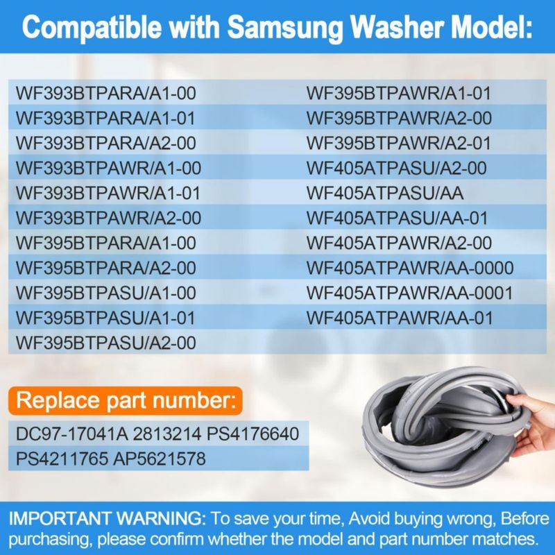 Junta de la puerta de lavadora Poweka DC64-02805A compatible con Samsung