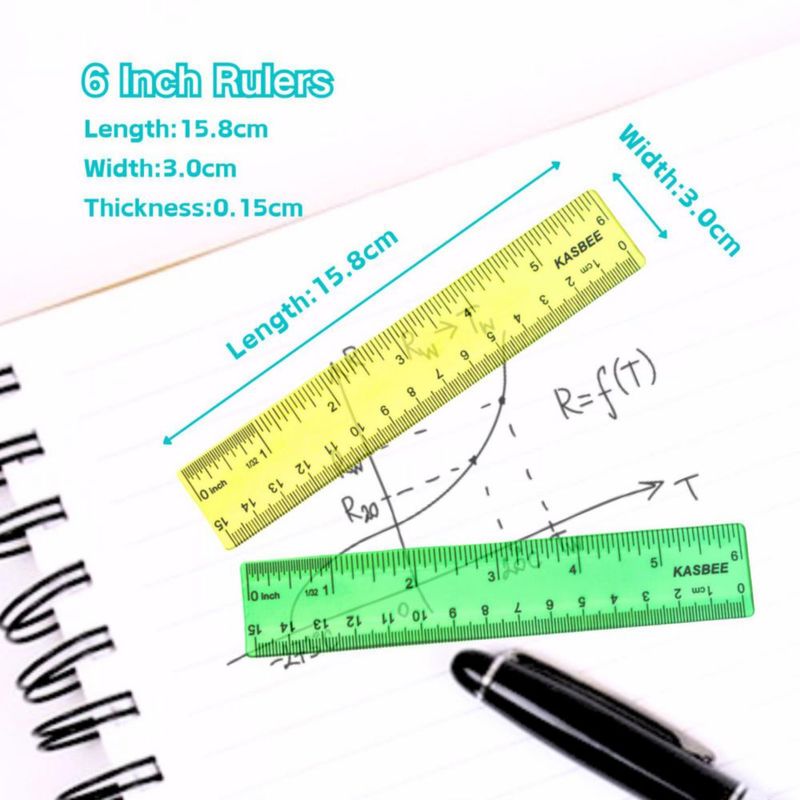 Regla KASBEE 15 cm Set de 7 unidades de plástico transparente para escuela y oficina