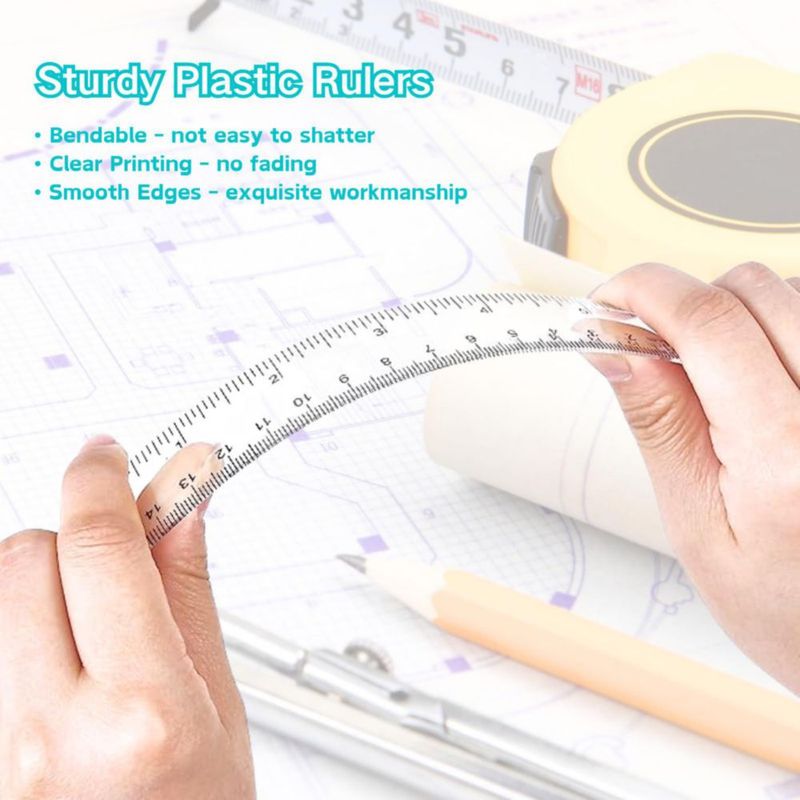 Regla KASBEE 15 cm Set de 7 unidades de plástico transparente para escuela y oficina