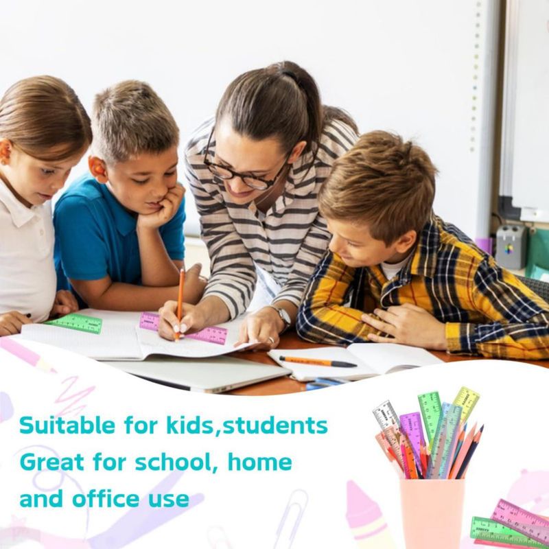 Regla KASBEE 15 cm Set de 7 unidades de plástico transparente para escuela y oficina