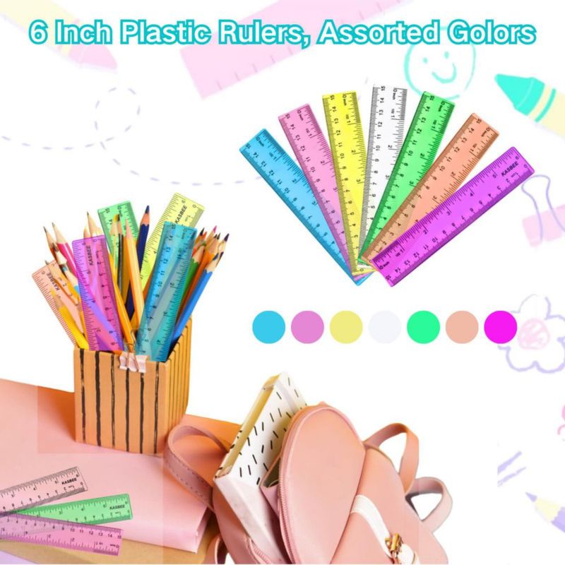 Regla KASBEE 15 cm Set de 7 unidades de plástico transparente para escuela y oficina