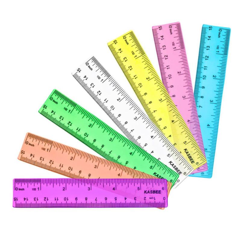 Regla KASBEE 15 cm Set de 7 unidades de plástico transparente para escuela y oficina