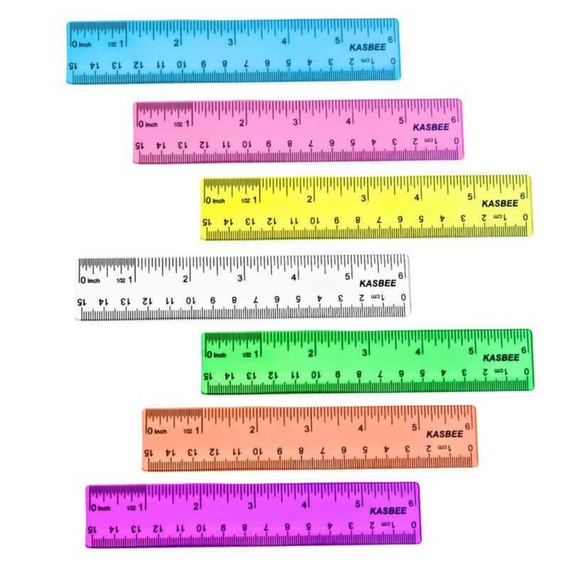 Regla KASBEE 15 cm Set de 7 unidades de plástico transparente para escuela y oficina