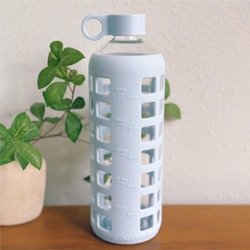 Botella purifyou 950 ml azul hielo de vidrio con funda