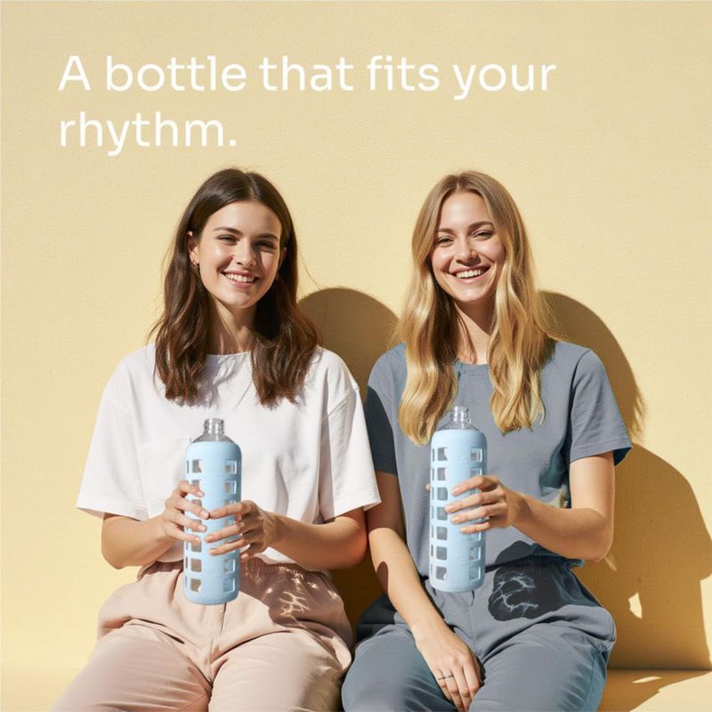 Botella purifyou 950 ml azul hielo de vidrio con funda