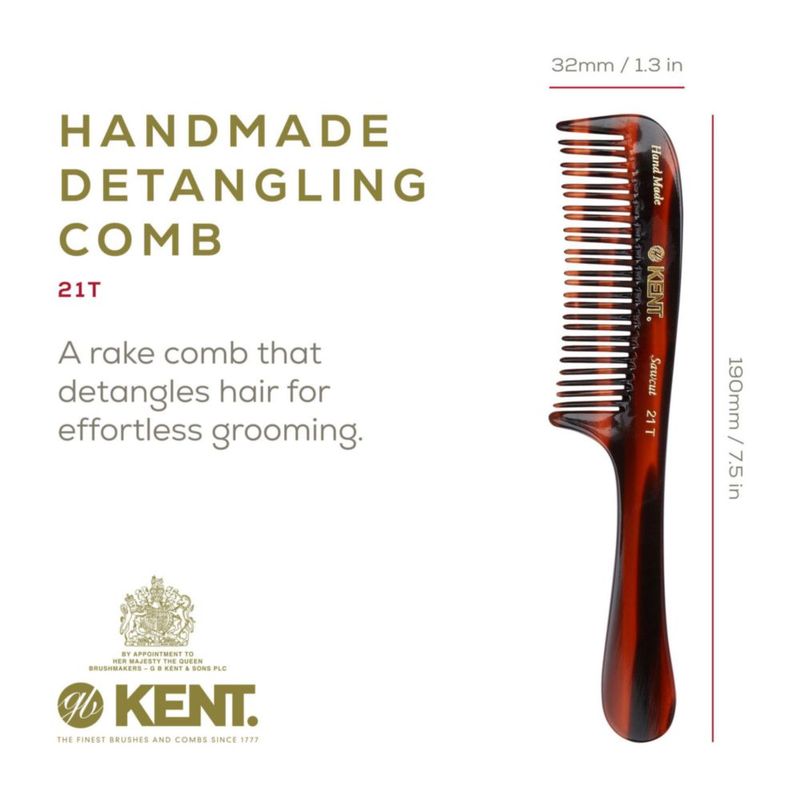 Peine KENT 21T de Carey de Dientes Anchos Hecho a Mano