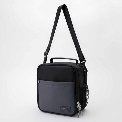 Lonchera PackIt 21x15x23 cm Negro/Gris con Correa Cruzada
