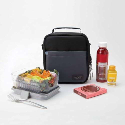 Lonchera PackIt 21x15x23 cm Negro/Gris con Correa Cruzada