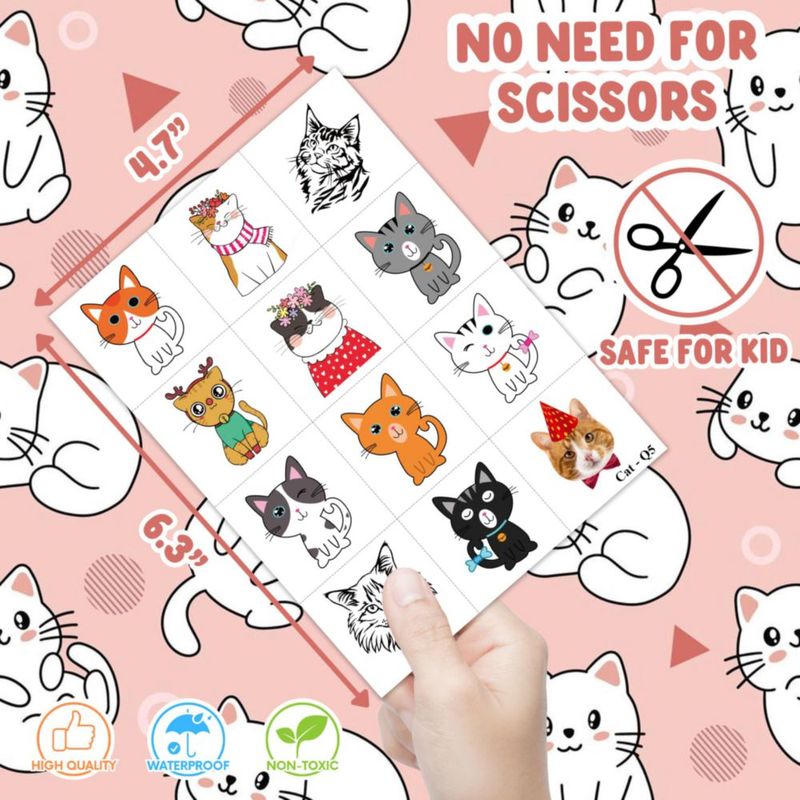 Tatuajes Temporales de Gato 96 uds Pre‑cortados para Fiesta Infantil