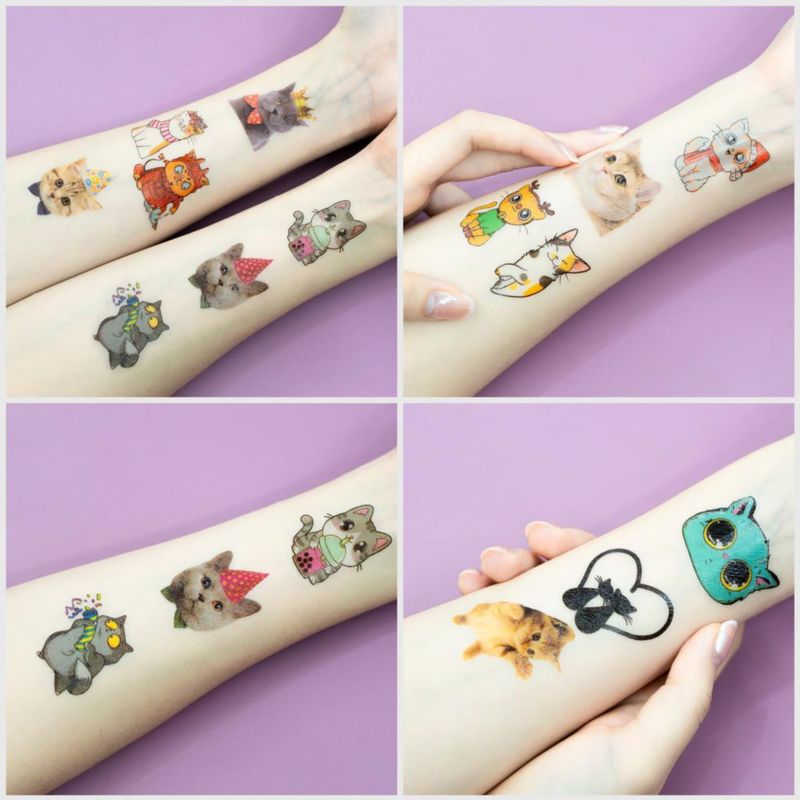 Tatuajes Temporales de Gato 96 uds Pre‑cortados para Fiesta Infantil