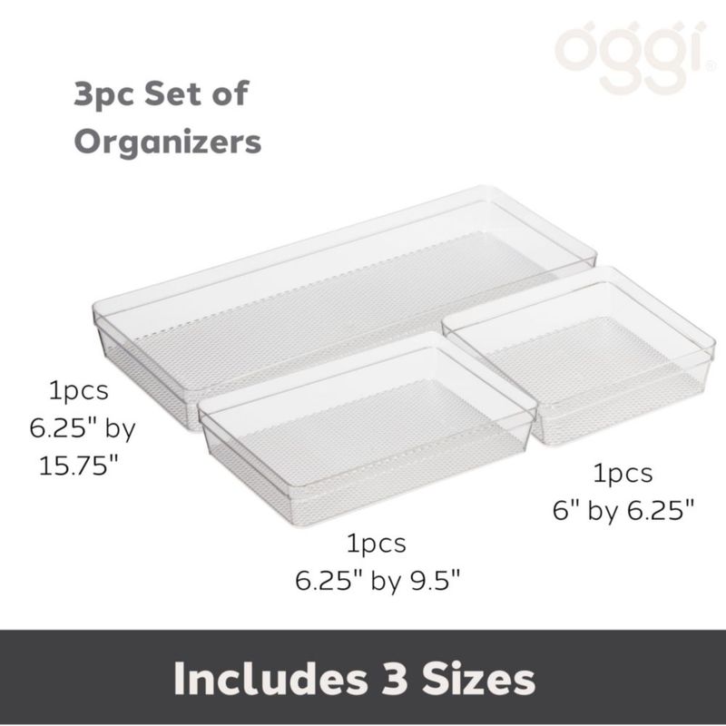 Juego de 3 organizadores de cajón Oggi 15x40 cm acrílico transparente
