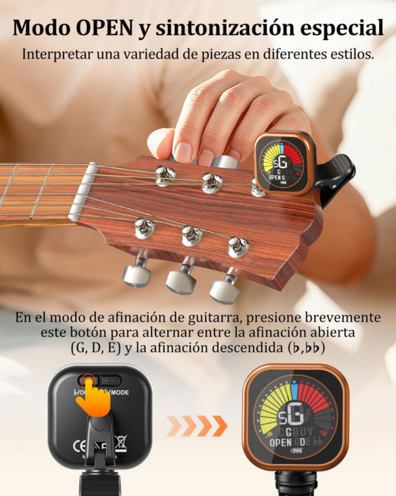 Afinador de guitarra New Bee de clip con pantalla a color recargable
