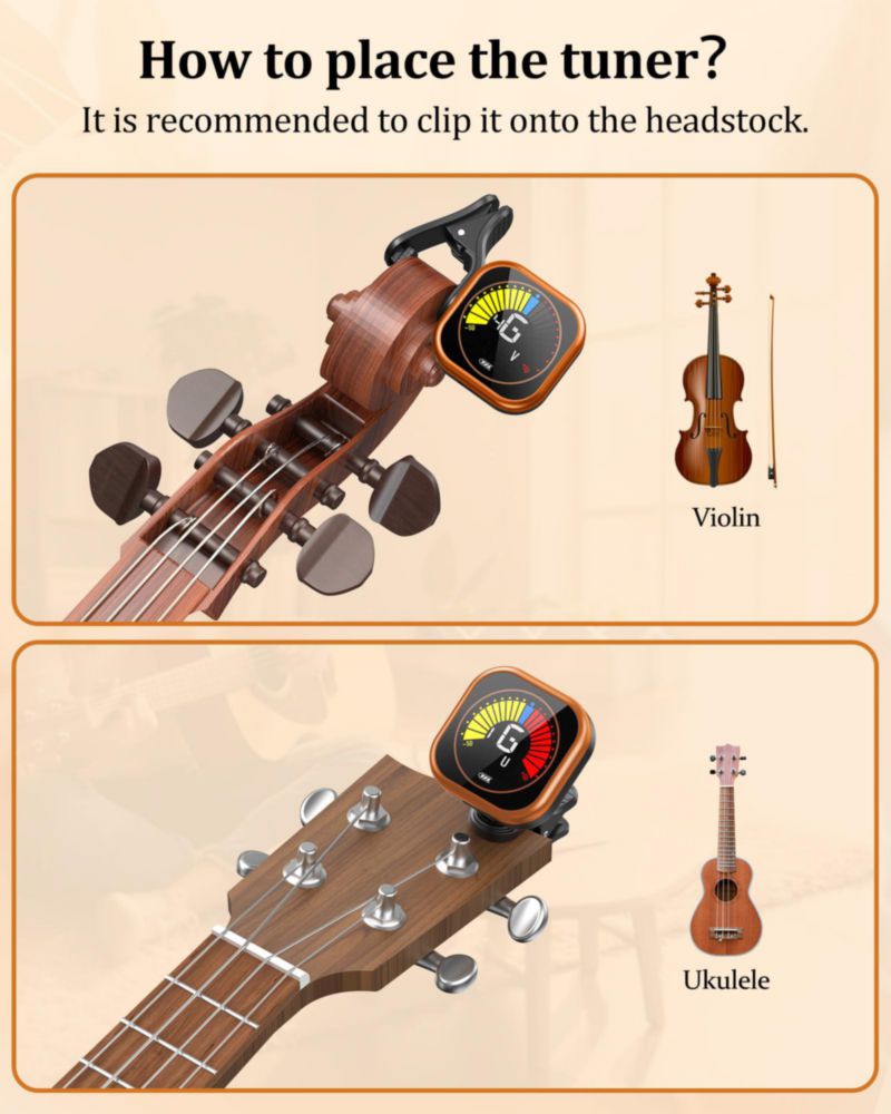 Afinador de guitarra New Bee de clip con pantalla a color recargable