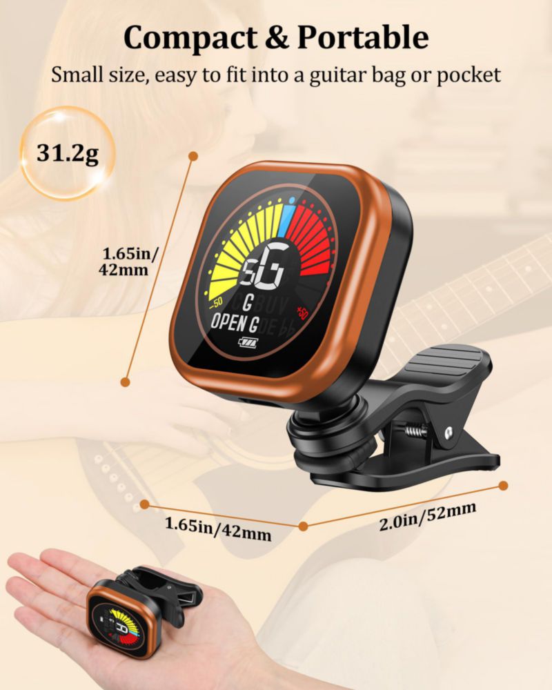 Afinador de guitarra New Bee de clip con pantalla a color recargable