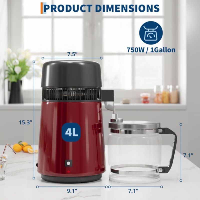 Destilador de Agua GarveeHome 4 L Acero Inoxidable Rojo