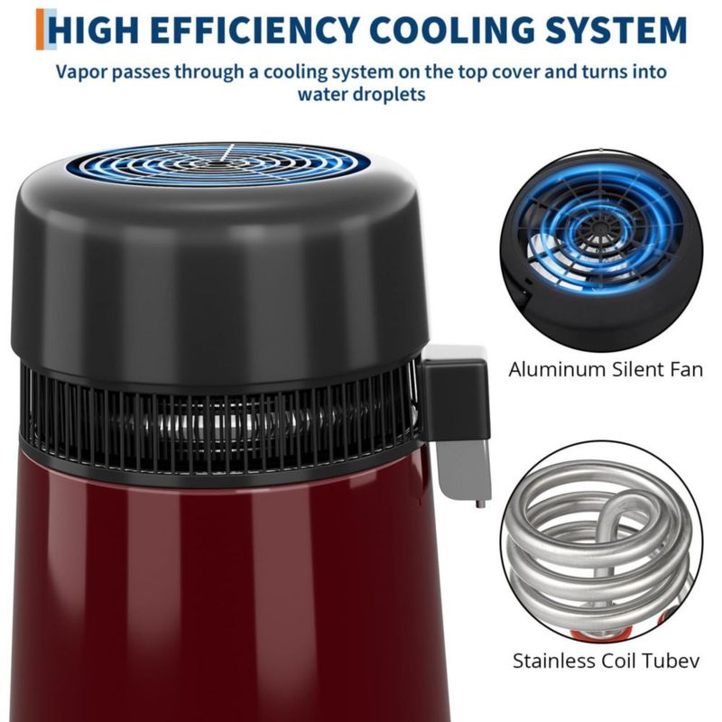 Destilador de Agua GarveeHome 4 L Acero Inoxidable Rojo