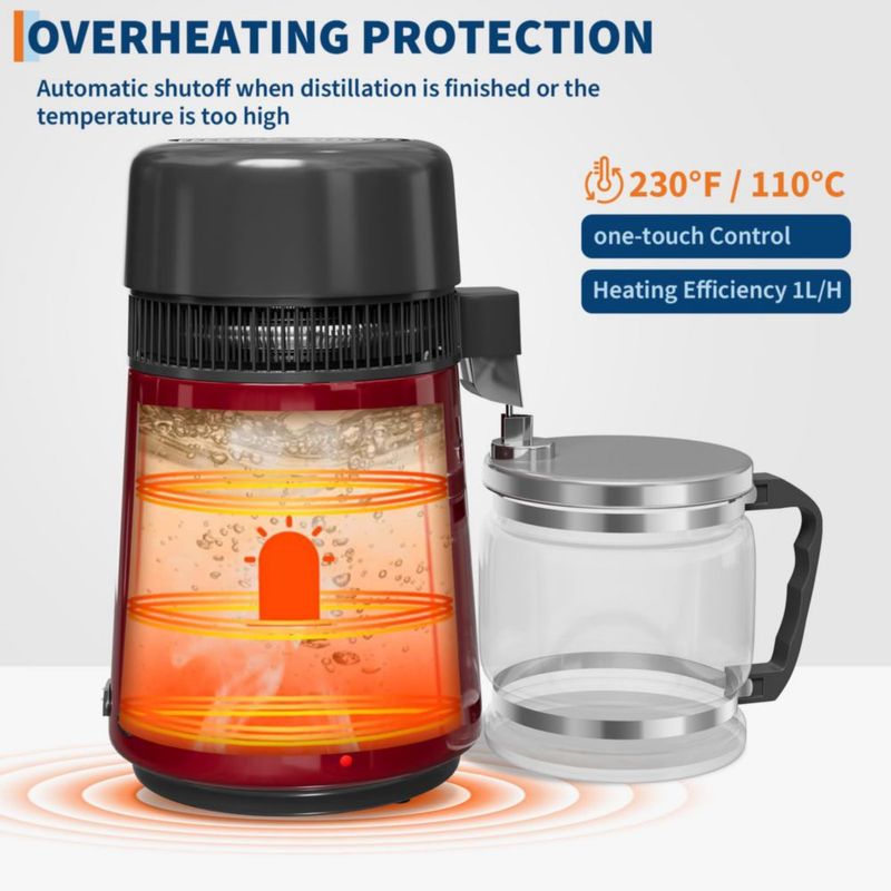 Destilador de Agua GarveeHome 4 L Acero Inoxidable Rojo