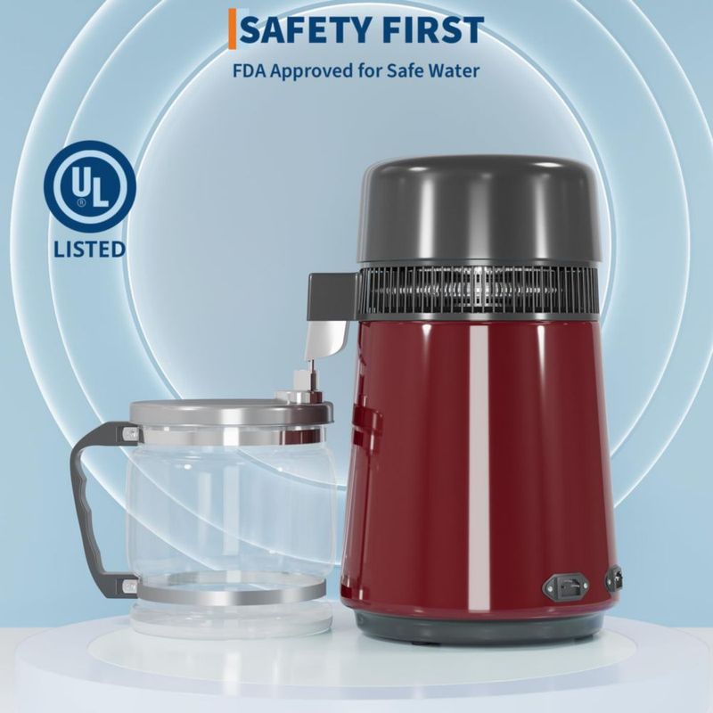 Destilador de Agua GarveeHome 4 L Acero Inoxidable Rojo