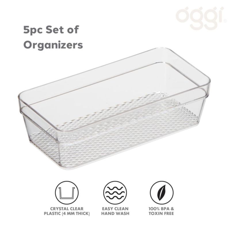 Organizadores de cajones Oggi 5 pzas transparentes 6 × 15 cm 95 × 24 cm 125 × 32 cm