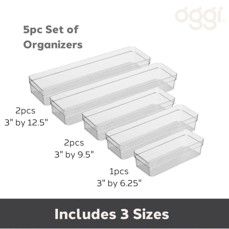 Organizadores de cajones Oggi 5 pzas transparentes 6 × 15 cm 95 × 24 cm 125 × 32 cm