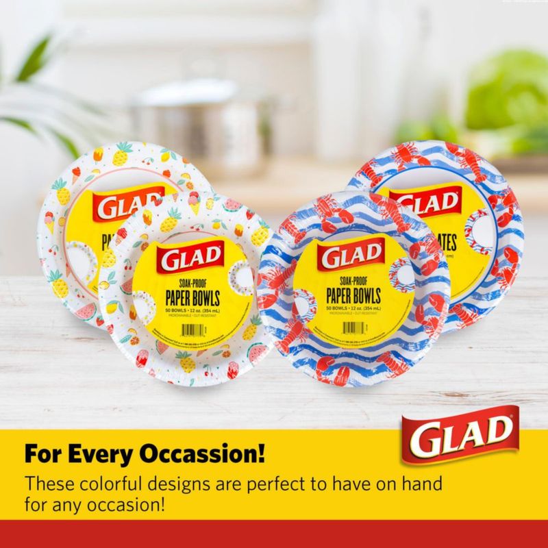 Tazones de papel Glad 354 ml 50 unidades Olas de Langosta