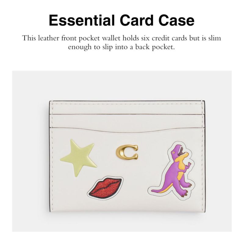 Estuche para tarjetas Coach 10 cm con estampado de stickers