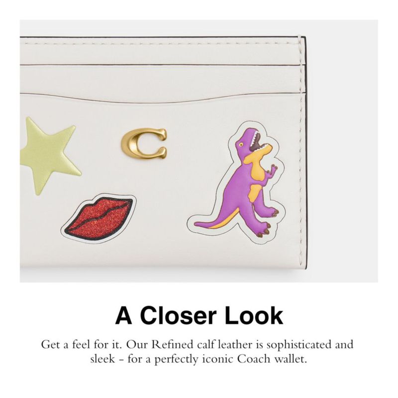Estuche para tarjetas Coach 10 cm con estampado de stickers