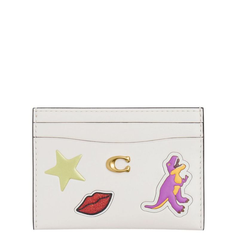 Estuche para tarjetas Coach 10 cm con estampado de stickers
