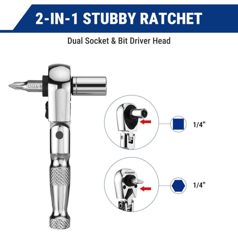 Llave de carraca corta 1/4" reversible WORKPRO