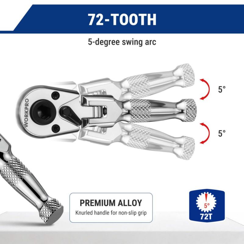 Llave de carraca corta 1/4" reversible WORKPRO