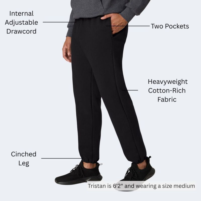 Pantalones Hanes XL Negro de Forro Polar de Algodón